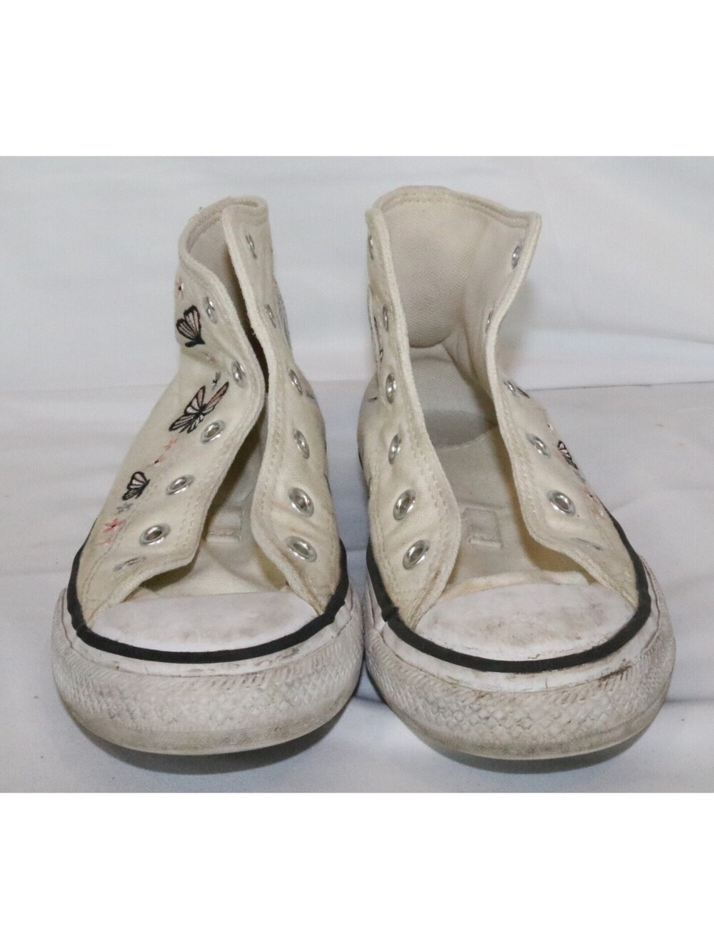 Converse Chuck Taylor High Top Sneakers Kids Sz 1 White Butterfly Embroidered